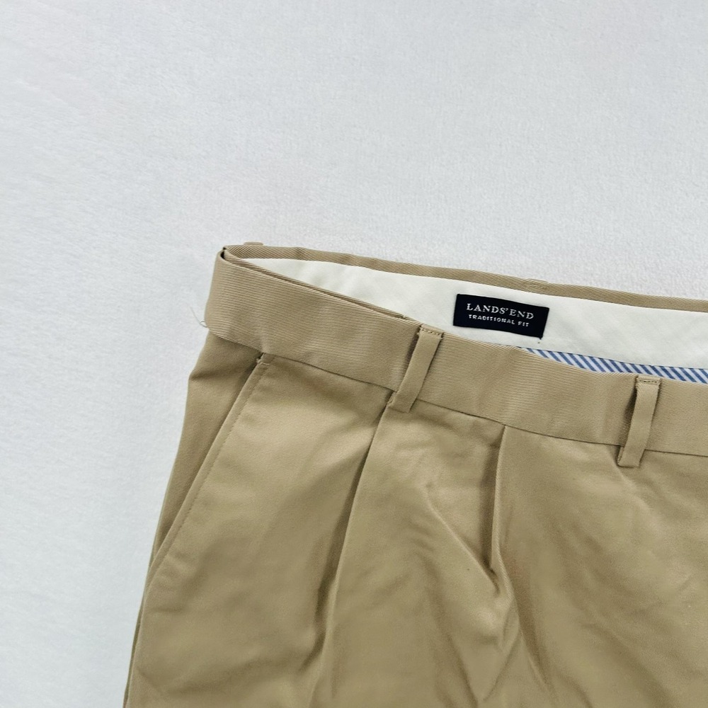 Lands' End Pants Mens 46 Long Khaki Traditional Fit Pleated Cuffed Chino Casual - Picture 9 of 16